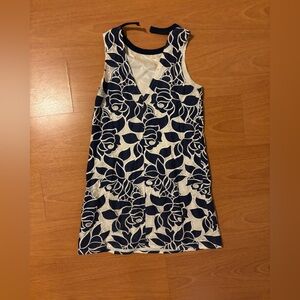 Floral Sleeveless Dress - Navy and White
